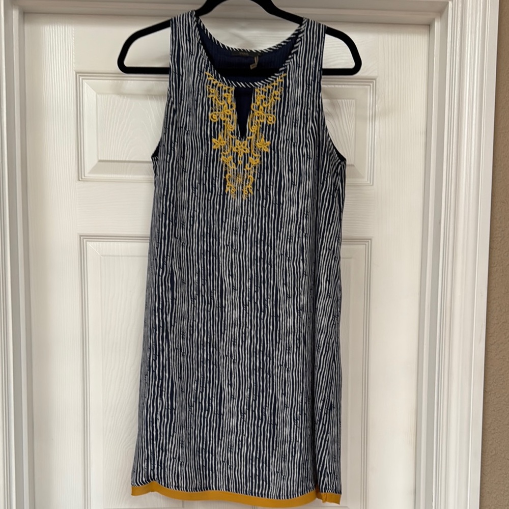 Navy and Gold Embroidered Sleeveless Dress
